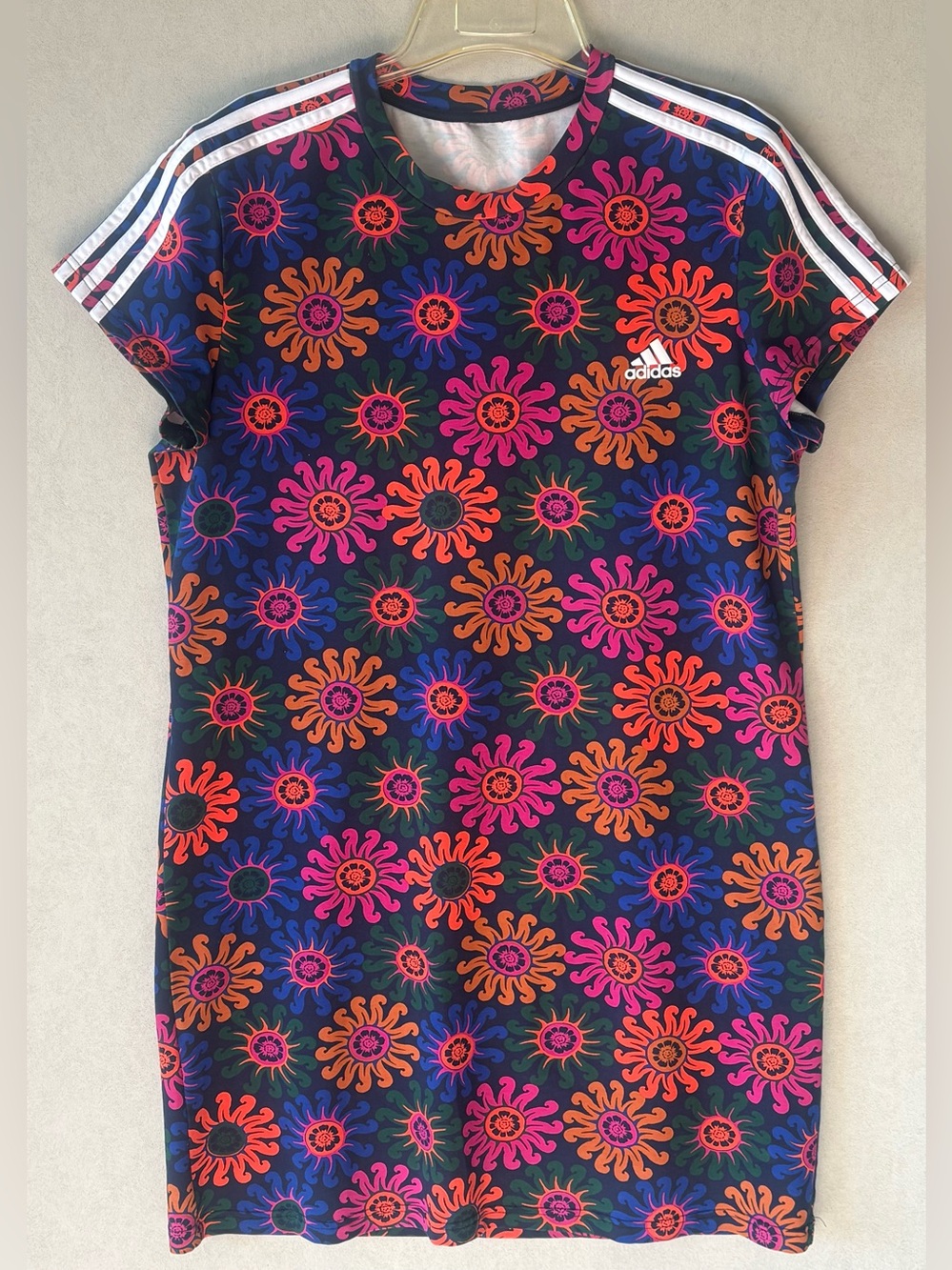 adidas farm rio Neon Floral Sunburst Tee Dress in Bright Orange, Blue & Pink BTS